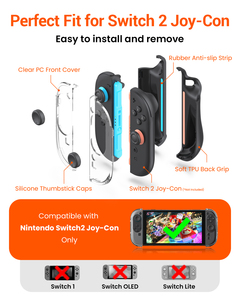 เคสป้องกัน TPU แบบนิ่มสำหรับคอนโทรลเลอร์ Nintendo Switch <span class=keywords><strong>2</strong></span> Joycon, พื้นผิว PC โปร่งใส, ออกแบบตามหลักสรีรศาสตร์, จับถนัดมือ, กันลื่น - Product Image 1