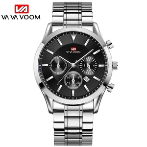 Minimalist Mens Sport <b>Watch</b> Triple Sub Dials Black Steel Band Casual Timepiece - Product Image 3