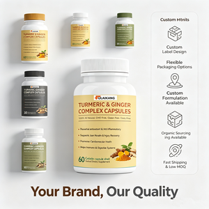 Cápsulas de Cúrcuma y Jengibre, 100% Naturales, Sin GMO, Sin <span class=keywords><strong>Gluten</strong></span>, 60 Unidades, Marca Privada - Product Image 2