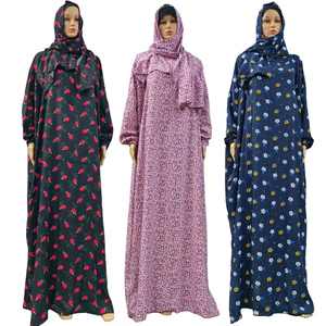 Nouvelle Abaya Longue en Tissu Rayonne Coton Imprimé Floral OEM, Robe Musulmane Modeste avec Voile, Kaftan Femme, Vêtement Jilbab de Dubaï - Product Image 1
