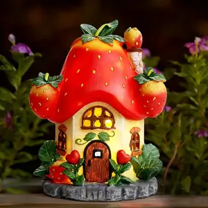 Casetta delle Fate in Resina a Forma <span class=keywords><strong>di</strong></span> Fragola Incantata con Finestre Luminose, Dettagli a <span class=keywords><strong>Cuore</strong></span>, Tetto a Fungo, Decorazione Natalizia da Giardino Fantasiosa - Product Image 1