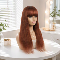 Perruque en cheveux humains naturels indiens Remy, longue et droite, avec frange latérale, densité 200%, fabriquée à la machine, pour femmes noires