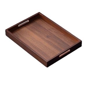 Plateau de service rectangulaire en bois de noyer OEM avec poignées découpées, plateau décoratif pour petit-déjeuner, prix abordable - Product Image 1