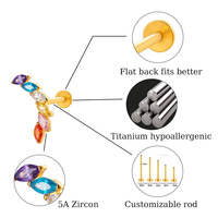 Hengsen ASTM F136 titane 16G fileté à l'intérieur plat dos boucle d'oreille coloré Cz oreille Lobe Cartilage Helix Piercing bijoux