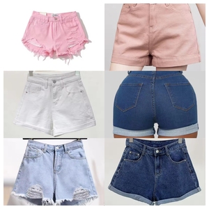 Nouveaux produits : Short en jean délavé taille haute avec ceinture, couleur unie, coupe droite décontractée pour femme, idéal pour l'été - Product Image 5
