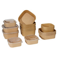 Bol en papier kraft mache avec couvercle, rond ou carré, personnalisé, 30oz, 32oz, 35oz, pour soupe, eau, riz, salade