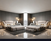 Lit rembourré moderne de luxe avec 4 options de rangement, cadre en bois massif, tiroirs et vérins à gaz, mobilier de chambre élégant, taille King/Queen