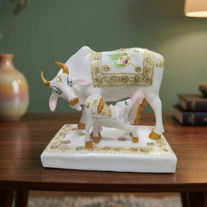 Nirmala Handicrafts - Estatua de Resina Hecha a Mano de Vaca y Ternero de 4.5 Pulgadas |   Kamdhenu Gau Mata Idol para Decoración Religiosa de Mesa en el Hogar/Vastu - Product Image 3