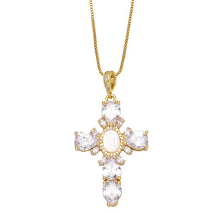 Vente chaude Croix Vierge Marie Collier Naturel Shell Perle Médaille Miraculeuse Or Zircon Crucifix Collier Femmes - Product Image 5