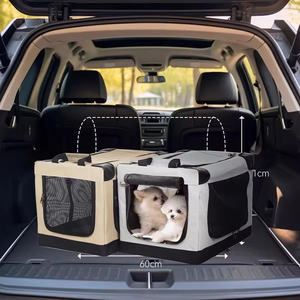 Perrera de Metal de tela Oxford única moderna, venta al por mayor, transportador de perros, coche plegable suave, casa de transporte montable, patrón sólido - Product Image 4