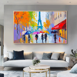 Impressionniste fait à la main <span class=keywords><strong>Paris</strong></span> Tour Eiffel Paysage de rue Art mural moderne Belles peintures de paysage en acrylique - Product Image 2