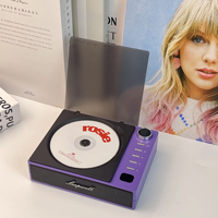 Lecteur CD portable rétro avec haut-parleur Bluetooth, écran numérique, interface USB, design à plateau pour l'écoute de musique à domicile ou sur bureau