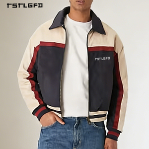 Chaqueta de Invierno Personalizada para Hombre, Diseño Color Block, Beige, Azul Marino, Rojo, Sarga de Algodón, Corte Regular, Cierre de Cremallera, Prenda Esencial para Streetwear - Product Image 2