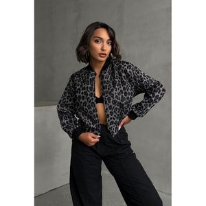 TOPSHOW Women's Elegant Gray Leopard Print Cashmere Blend Winter Coat Jacket with Cotton Polyester Lining - Product Image 2
