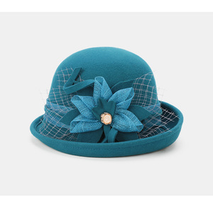 Chapeau de seau en laine de luxe pour <span class=keywords><strong>femme</strong></span>, chapeau élégant en feutre fedora à fleurs, nouvelle collection <span class=keywords><strong>2022</strong></span> - Product Image 5