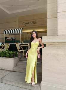 Wholesale Custom Women Satin <b>Slip</b> Dress V Neck Spaghetti Strap Silk Maxi <b>Long</b> Dress Evening Party Bridesmaid - Product Image 5