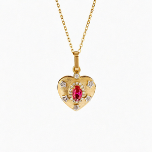 Collier pendentif cœur en or massif 18 carats Ivaan Jewels, finition brossée, sertissage griffe, bijoux personnalisés pour femme, fiançailles - Product Image 1
