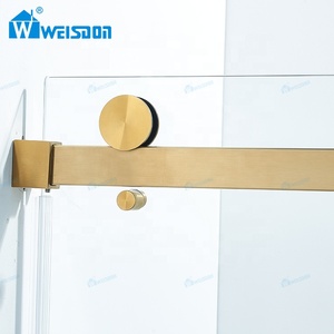Cabina <span class=keywords><strong>de</strong></span> ducha <span class=keywords><strong>de</strong></span> acero inoxidable dorado cepillado Weisdon, pantalla <span class=keywords><strong>de</strong></span> ducha <span class=keywords><strong>de</strong></span> <span class=keywords><strong>vidrio</strong></span> deslizante individual sin marco - Product Image 3