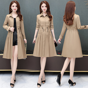 Women's Trench <strong>Coats</strong> Wholesale Knee Length Pleated Drawstring Long Sleeve Button Ropa De Mujer Al Por <strong>Mayor</strong> - Product Image 4