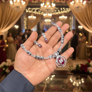 Ensemble de collier en diamants américains plaqué argent, élégant et luxueux, pour mariage et soirées, idéal pour les occasions spéciales. - Product Image 3