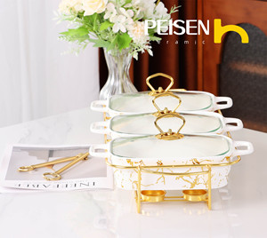 Керамическая прямоугольная мраморная форма для выпечки с двумя ушками, 3 шт., набор для выпечки с подогревом, Сухая сковорода для домашней столовой - Product Image 5