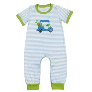 RTS Baby Boys Newborn Infants Short Sleeve Blue Golf Round Neck Summer Boutique Wholesale Fashion Boutique Rompers