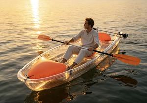 Kayak transparent en PC cristallin pour une personne, canoë à queue carrée avec pagaie et bouée gonflable pour les sports nautiques en mer et en océan - Product Image 3