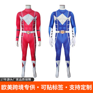 Costume de cosplay Power Rangers, combinaison rouge et bleue unisexe, costume d'anime complet - Product Image 4