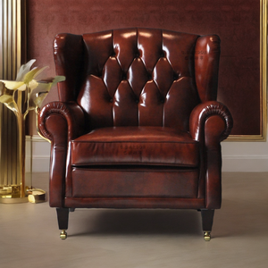 Sillón clásico cómodo y lujoso Silla de cuero genuino Club Lounge Cigar Leather - Product Image 5