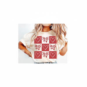 T-shirt retrò di San Valentino per donna, manica corta, girocollo, fiocchi a quadretti, stampa in jersey di cotone, stile vintage, primavera estate - Product Image 1