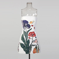 Robe Courte Décontractée WIWT pour Femme, Imprimé Floral, Coupe Trapèze, Sans Bretelles, Élégante, Sans Manches, Idéale pour les Fêtes, les Clubs et le Quotidien