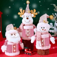 Coffret Cadeau de Noël : Pot de Bonbons Rose, Boîte Pomme, Poupée en Peluche Thème Bonhomme de Neige et Renne, Art Moderne Écologique