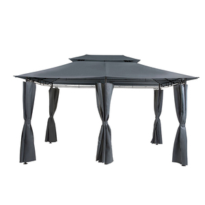 Outdoor Gazebo Garden Pavilion With Dark Grey Curtains
