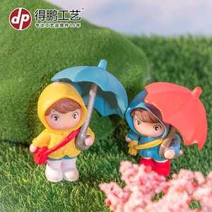 Rainy Girl With Umbrella <b>Miniature</b> Figurine Plastic Garden Ornament Desktop Decoration Indoor Outdoor Use - Product Image 5