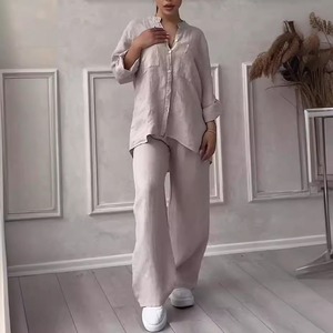 Conjunto informal de 2 piezas para mujer 2025, camisa de manga larga para primavera y verano, conjunto de pantalones de pierna ancha, nueva moda, cuello en V, conjunto de talla grande 5XL - Product Image 6