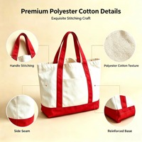 Sac fourre-tout uni personnalisé avec logo imprimé, poches zippées et longues poignées, sac de shopping en toile de coton imprimé de taille moyenne