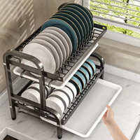 Étendoir à vaisselle Étagères à bols Étagères de rangement d'ustensiles de cuisine multicouches Ensemble d'égouttoir Grand égouttoir à vaisselle antirouille avec porte-ustensile