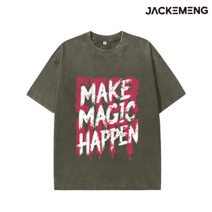 T-shirt Oversize Rosa Lavato 'Make Magic Happen' Stile Streetwear Retrò, Maglietta Hip Hop a Maniche Corte, Disponibile all'Ingrosso da Magazzino Locale USA - Product Image 3