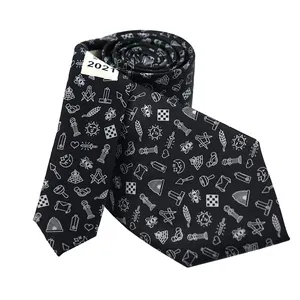 Conjunto de corbatas con estampado de brújula para hombre, insignias de solapa con Logo personalizado, cuadrado, negro, de seda, Allover, para el cuello