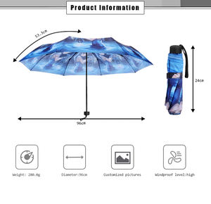 Parapluie pliant chinois à 3 sections, structure en acier inoxydable, 21 pouces, ouverture et fermeture manuelles, parapluie compact pour promotion et cadeau - Product Image 2