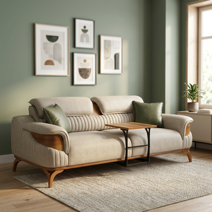 Sofá Seccional de Madera de Teca Contemporáneo de Mediados de Siglo, Tres Plazas, con Cojín Tapizado en Tela para Sala de Estar - Product Image 3