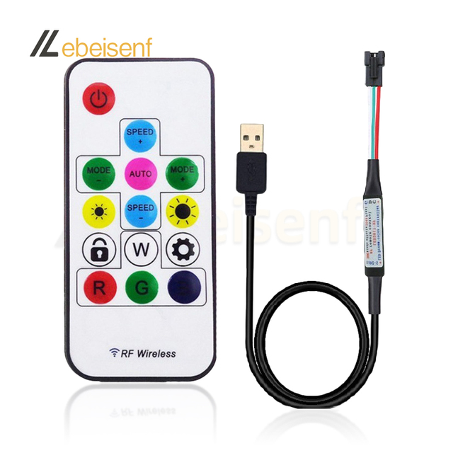 Mini LED Dream Color Controller DC 5-24V 6A 2048 Pixel IC WS2812B WS2811 SPI Dimmer RF 14-Key Remote 20m Range Symphony