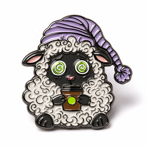 En gros, Pin's en émail souple Kawaii Mouton/<span class=keywords><strong>Agneau</strong></span> de dessin animé endormi amusant, <span class=keywords><strong>Broche</strong></span> pour sac à dos et veste, Badge métallique personnalisé - Product Image 1