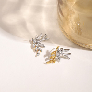 Dove And Leaf Stud Earrings 18K Gold Stainless Steel Color Block Design For Gift Wear - Product Image 2