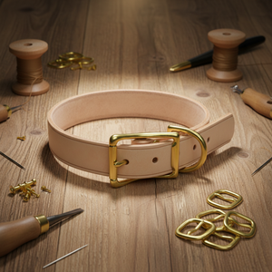 Collier pour chien en cuir pleine fleur tanné végétal, bords polis à la main avec ferrures en laiton massif, collier de luxe réglable pour animaux de compagnie - Product Image 1
