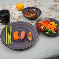 Service de table en grès brossé à la main Sonoma Purple 56 pièces, motif tourbillon peint à la main, vaisselle de luxe pour cuisine, compatible lave-vaisselle, résistant à la chaleur