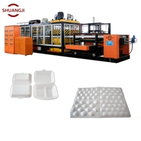 Nouvel équipement de production de boîtes à lunch en mousse PS, machine de découpe et de thermoformage sous vide à moteur de pompe contrôlé par PLC, automatique