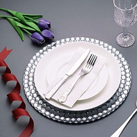 Nordique luxe 13 pouces fête de mariage verre rond cristal strass étincelle miroir argent chargeur assiettes pour dîner réception