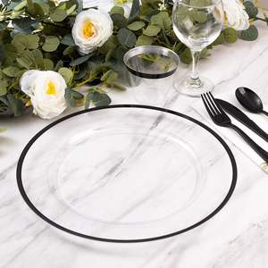 <span class=keywords><strong>Assiettes</strong></span> de présentation transparentes de 13 pouces avec bord noir, <span class=keywords><strong>assiettes</strong></span> de service en plastique pour mariage, fête, anniversaire, dîner, Noël - Product Image 1