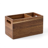 Boîte de rangement pour ustensiles de cuisine en bois d'acacia personnalisée, avec séparateur amovible, plateau de rangement en bois avec poignée
